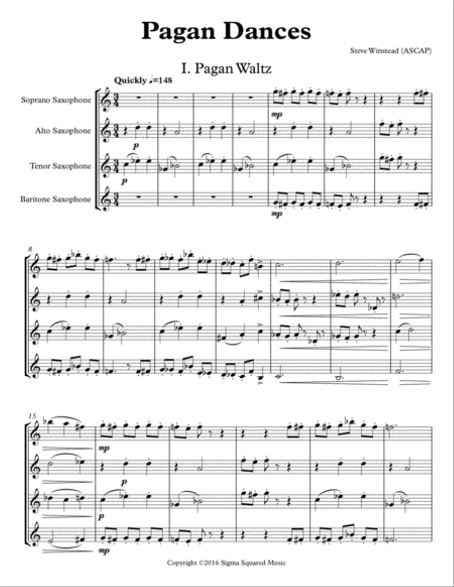 Pagan Dances for Saxophone Quartet Saxophone Quartet scores gallery preview page 3