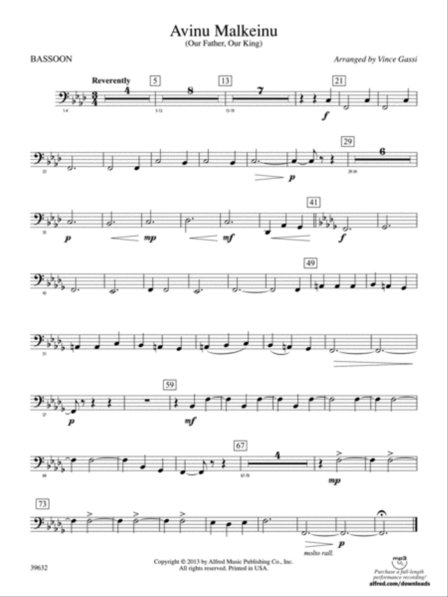 Avinu Malkeinu: Bassoon Avinu Malkeinu: Bassoon Concert Band scores gallery preview page 1