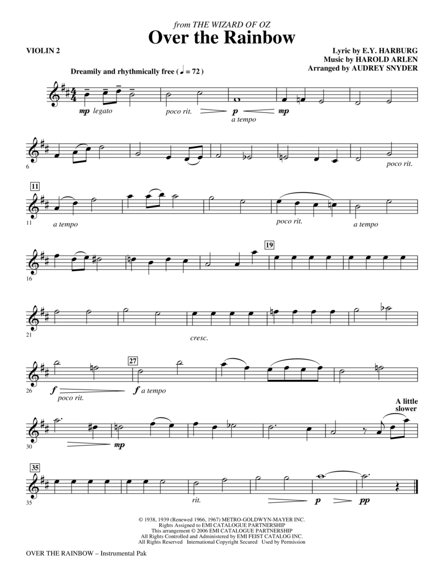 Over The Rainbow - Violin 2 Choir scores gallery preview page 1