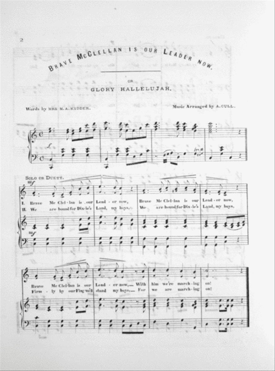 (1) Brave McClellan is Our Leader Now, or Glory Hallelujah! Also the Famous (2) John Brown's Song Voice scores gallery preview page 2