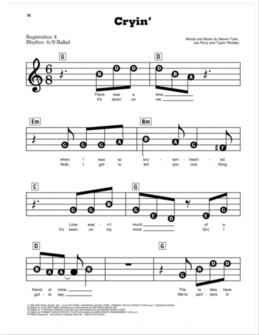 Cryin' Electronic Keyboard scores gallery preview page 1
