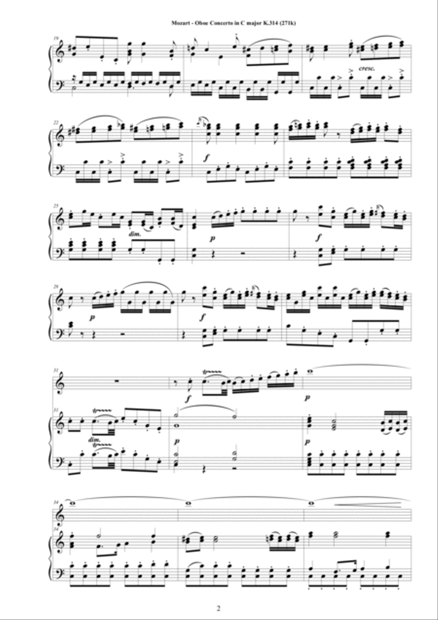 Mozart - Oboe Concerto in C major K.314(271k) for Oboe and Piano Piano scores gallery preview page 2