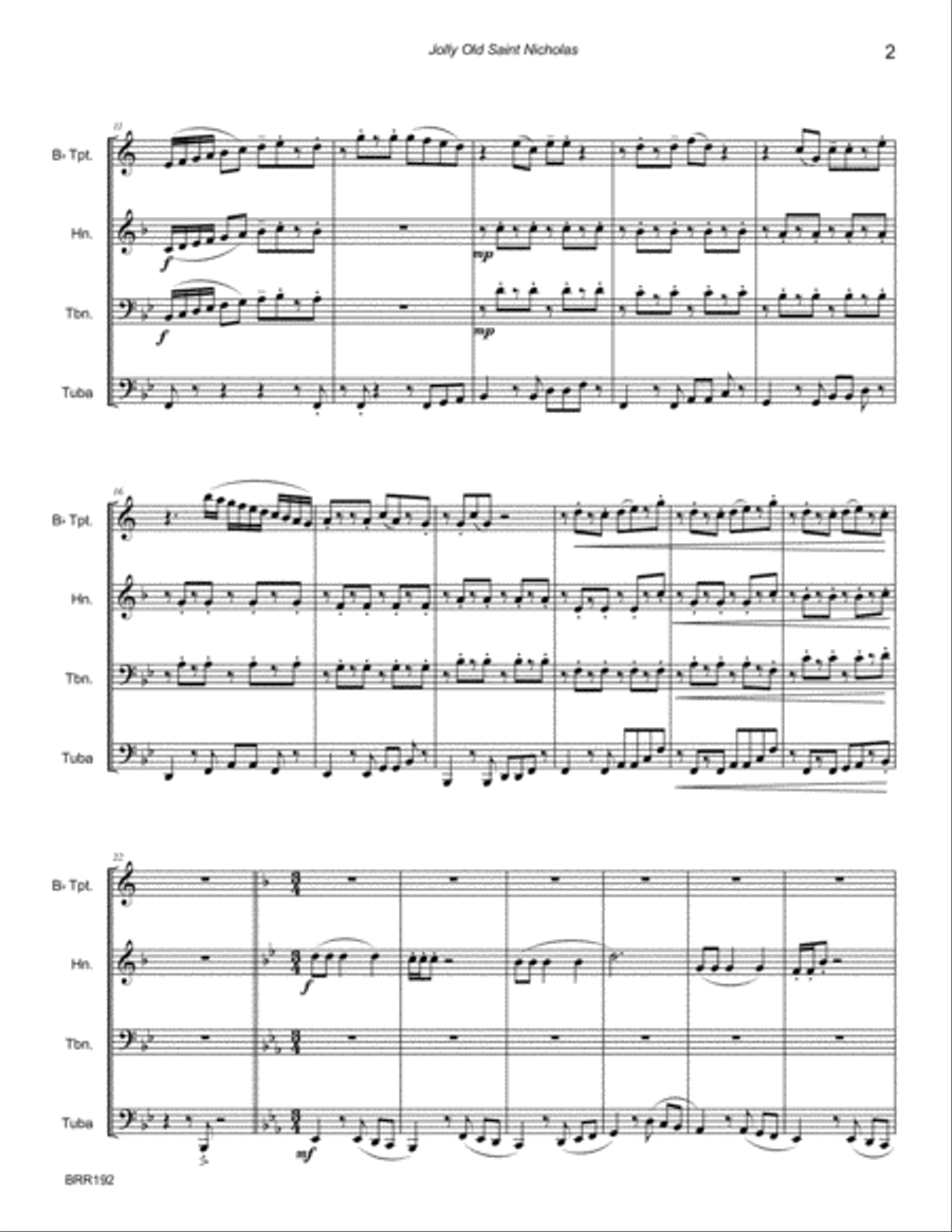 JOLLY OLD SAINT NICHOLAS for unaccompanied BRASS QUARTET Brass Quartet scores gallery preview page 2