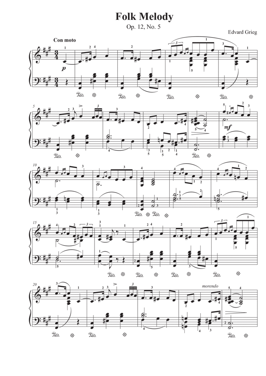 Folk Melody - Op. 12, No. 5 - Edvard Grieg image number null