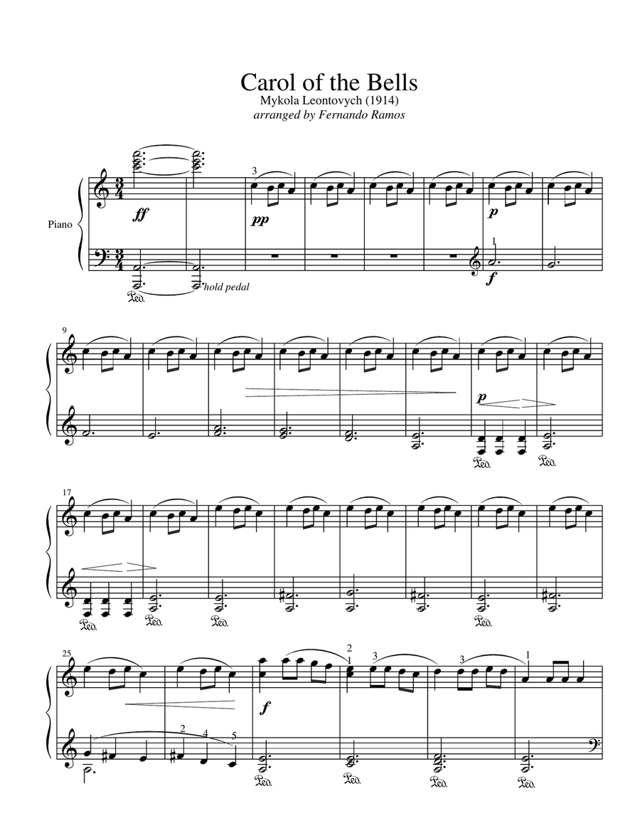 Carol of the Bells - Early Intermediate Piano Solo Piano Solo scores gallery preview page 1