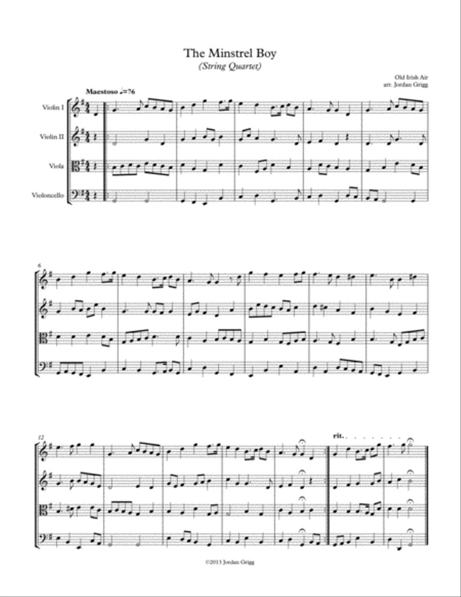 The Minstrel Boy (String Quartet) String Quartet scores gallery preview page 1