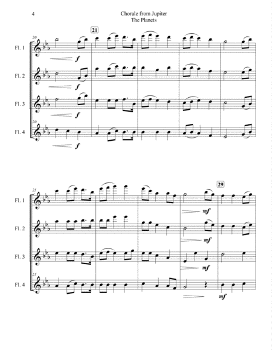 Chorale from Jupiter for Flute Quartet Flute Quartet scores gallery preview page 4