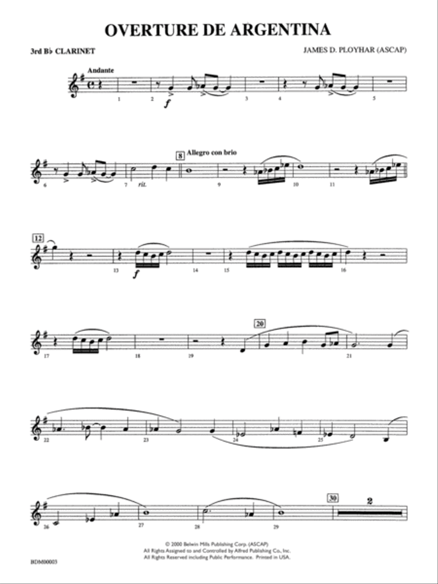 Overture de Argentina: 3rd B-flat Clarinet Concert Band scores gallery preview page 1