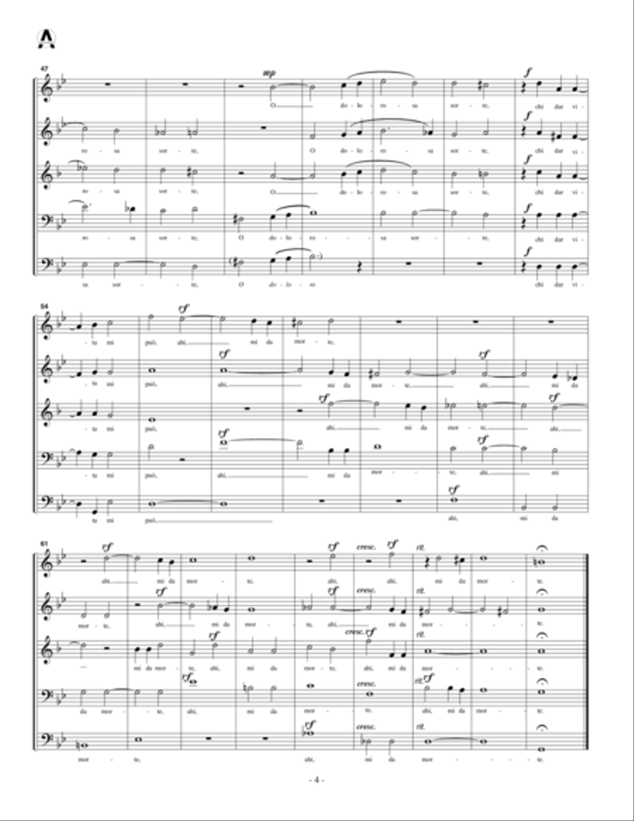 Moro lasso al mio duolo (for brass quintet) Brass Quintet scores gallery preview page 6