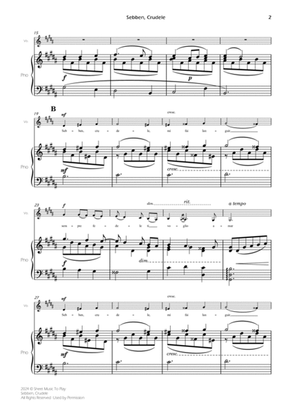Sebben, Crudele - Voice and Piano - G# minor (Full Score and Parts) image number null