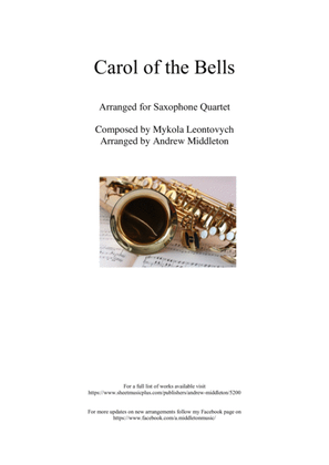 Book cover for Carol of the Bells arranged for Saxophone Quartet