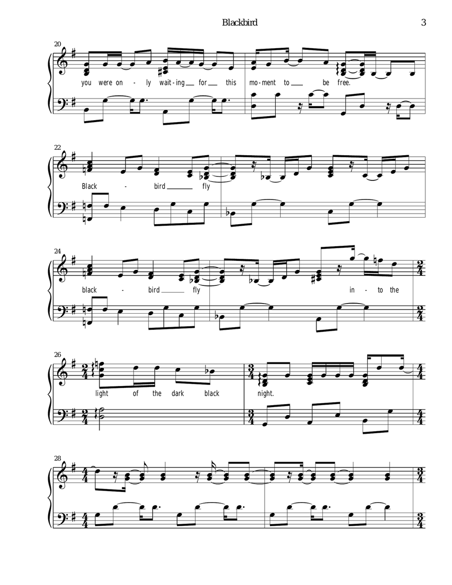 Blackbird Piano Solo scores gallery preview page 3