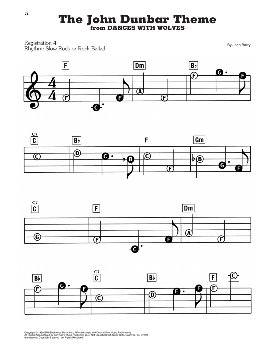 The John Dunbar Theme (from Dances With Wolves) Electronic Keyboard scores gallery preview page 1