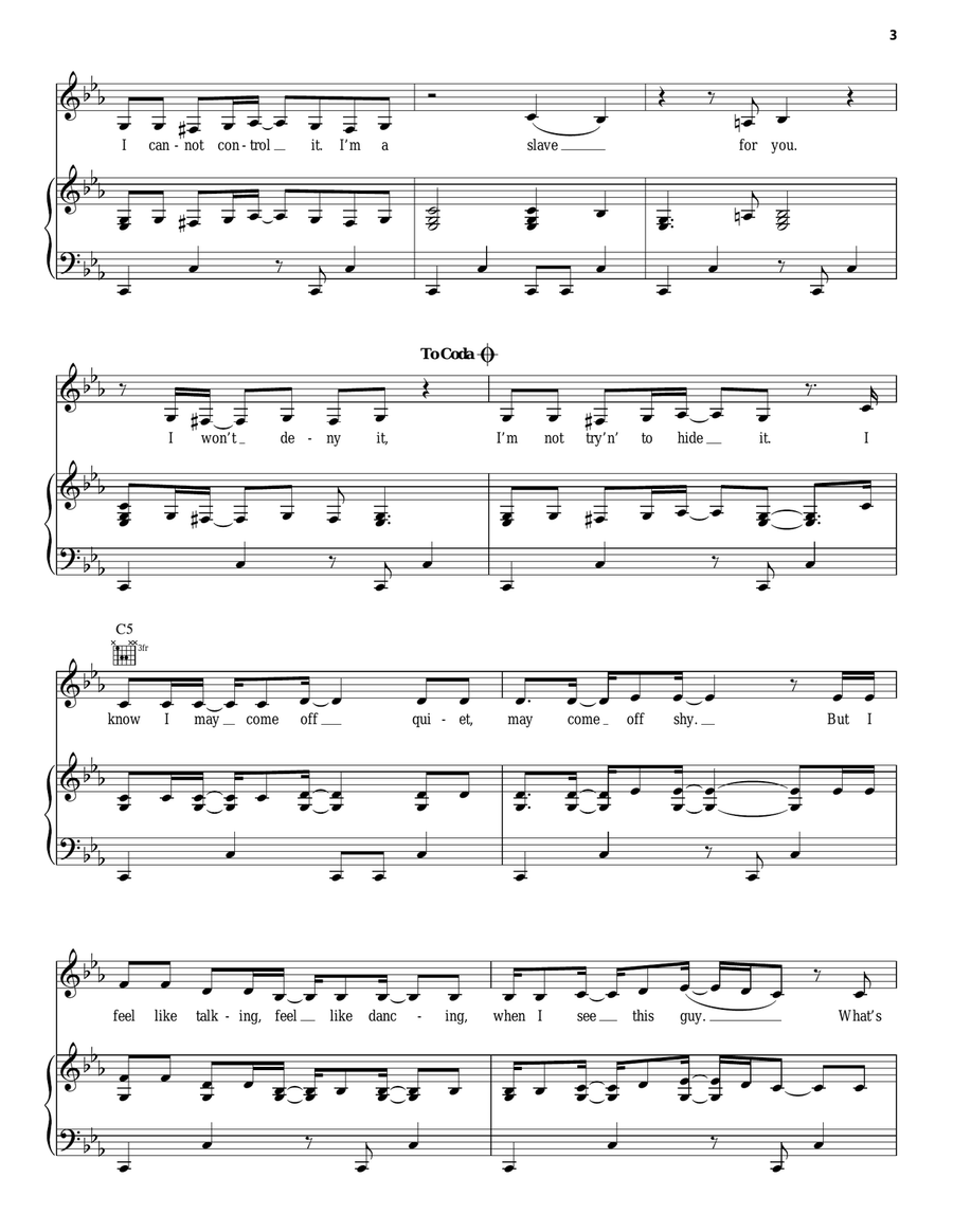 I'm A Slave 4 U Piano, Vocal, Guitar scores gallery preview page 3