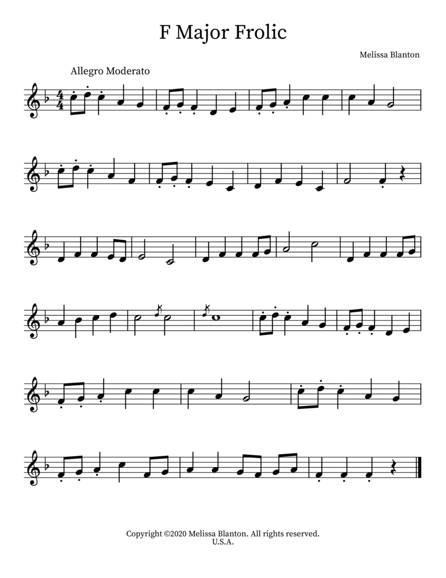 F Major Frolic for Recorder or C Instrument Recorder scores gallery preview page 1
