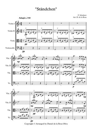 Ständchen - F. Schubert - For String Quartet (Full Score and Parts)