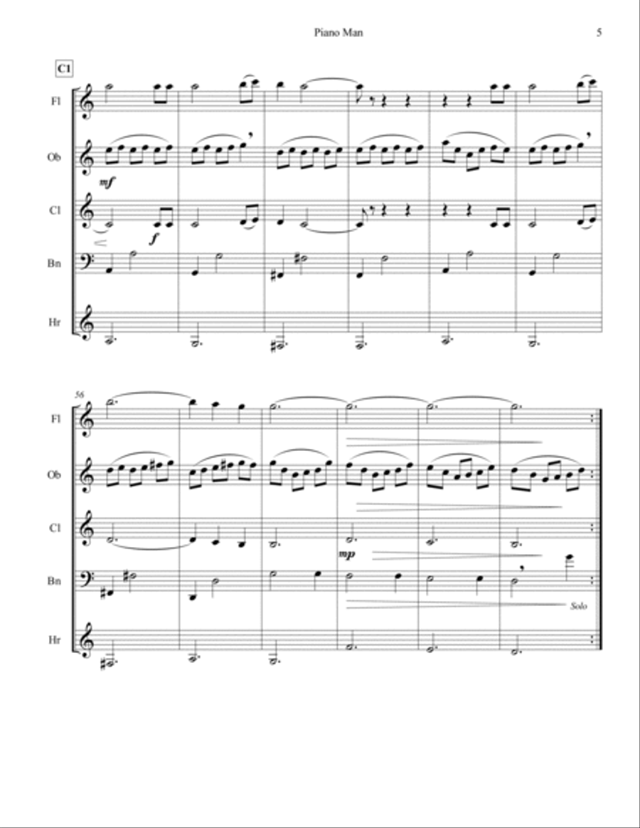 Piano Man Piano Man Woodwind Quintet scores gallery preview page 5
