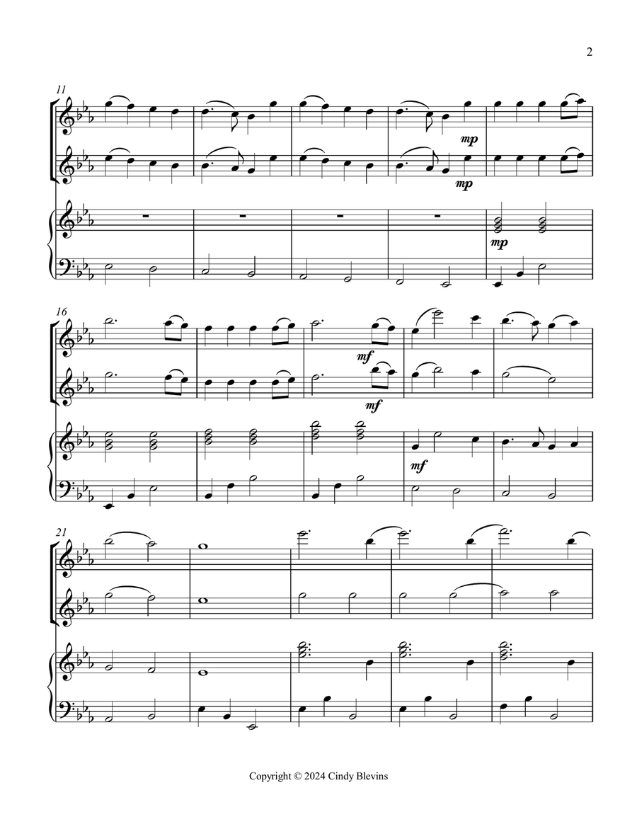 Joy To the World, for Flute, Oboe and Piano Woodwind Duet scores gallery preview page 3