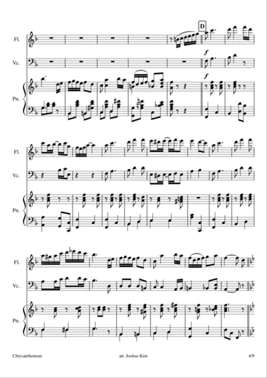 Chrysanthemum for Trio (Flute, Cello & Piano) Jazz Ensemble scores gallery preview page 4