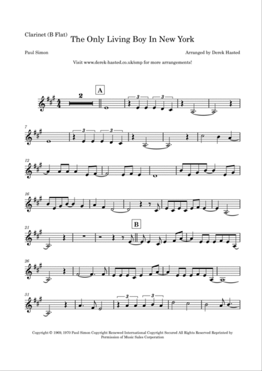 The Only Living Boy In New York B-Flat Clarinet scores gallery preview page 4