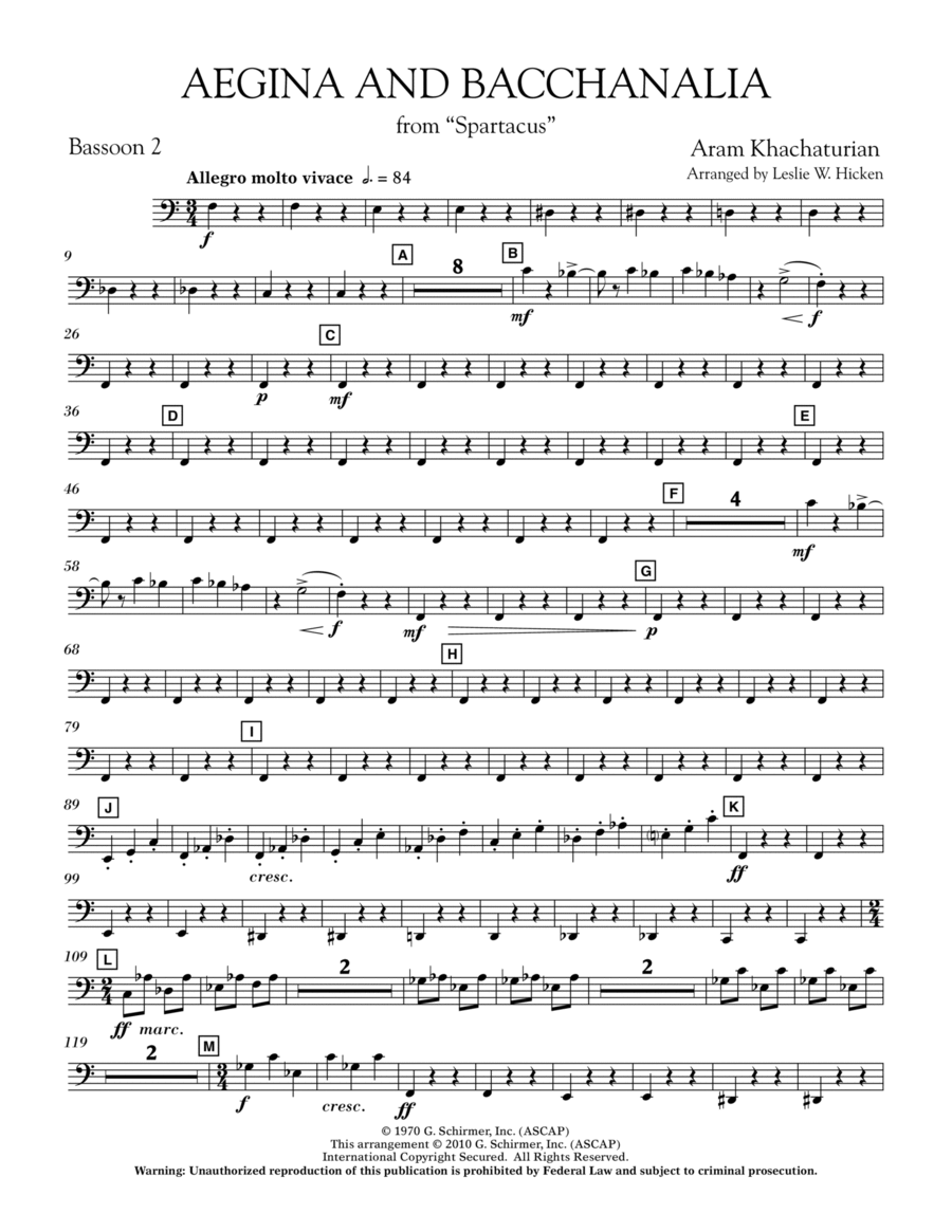 Aegina and Bacchanalia (from Spartacus) - Bassoon 2 Bassoon scores gallery preview page 1