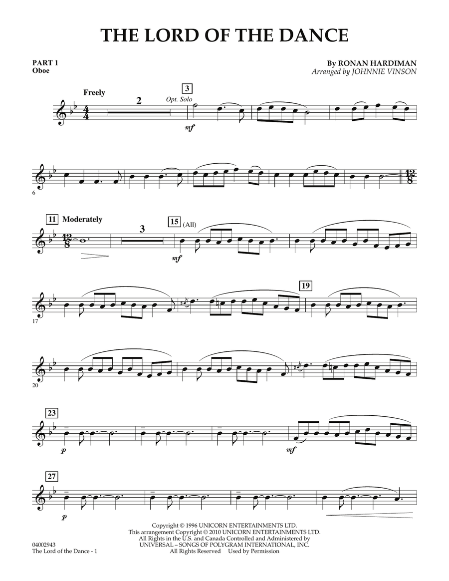 The Lord Of The Dance - Pt.1 - Oboe Concert Band scores gallery preview page 1