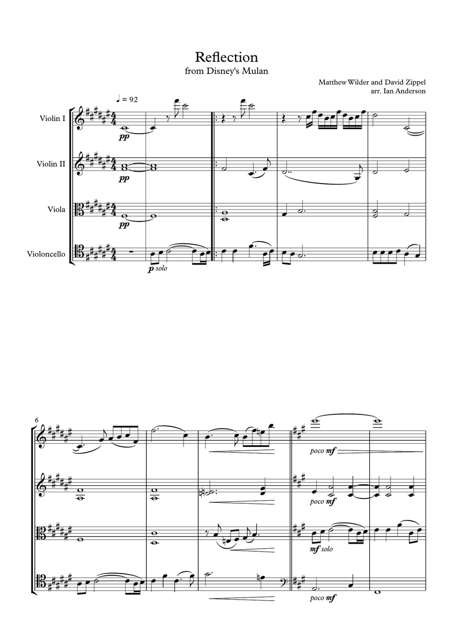 Reflection String Quartet scores gallery preview page 1