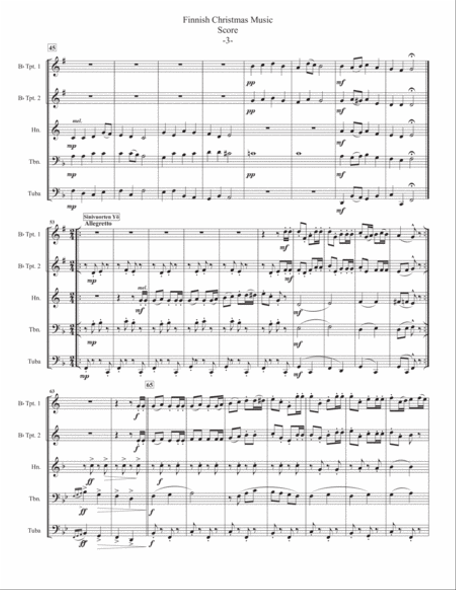 Finnish Christmas Music For Brass Quintet Brass Quintet scores gallery preview page 5