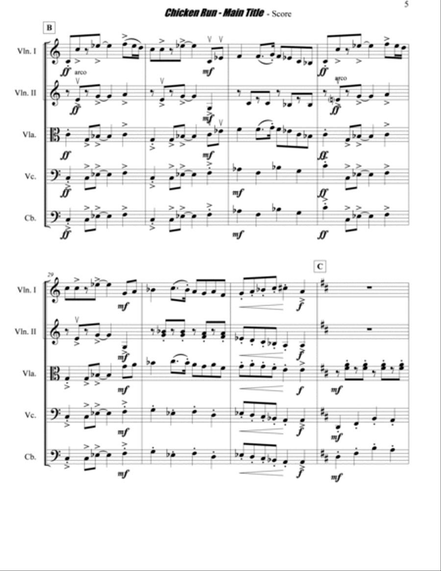 Chicken Run - Main Title Escape Montage String Quintet scores gallery preview page 5