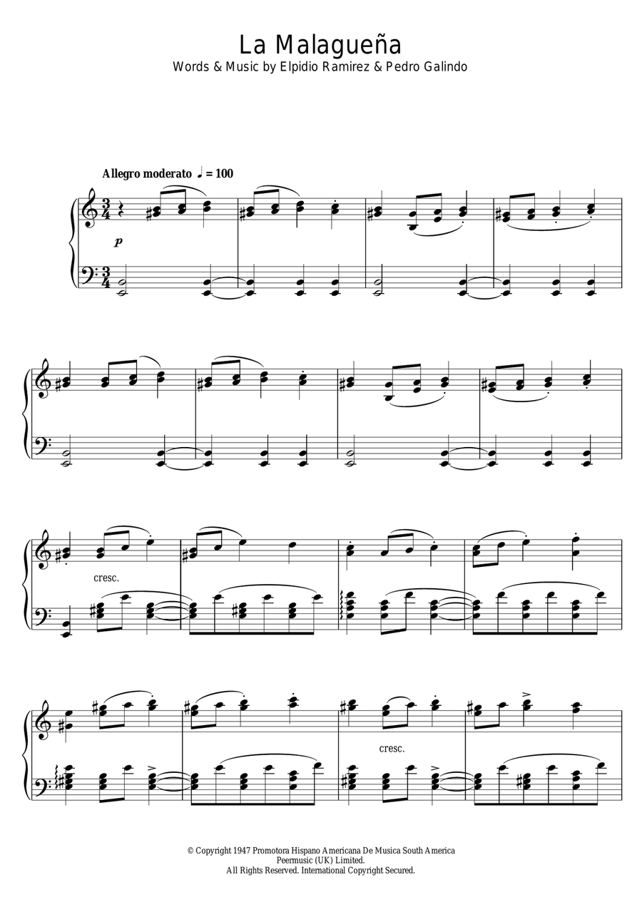 La Malaguena Piano Solo scores gallery preview page 1