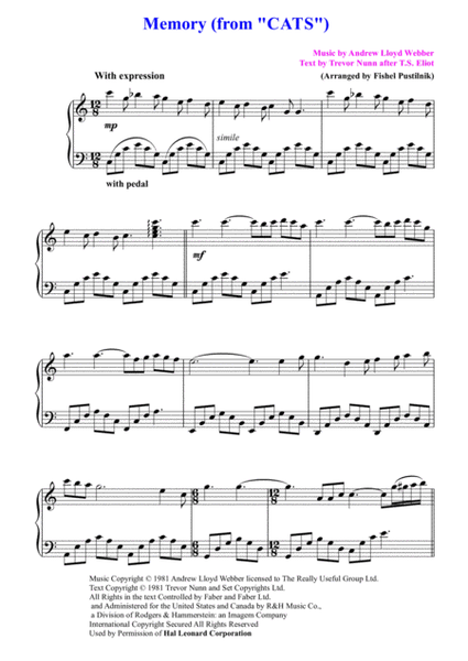 "Memory" From "Cats" for Piano image number null