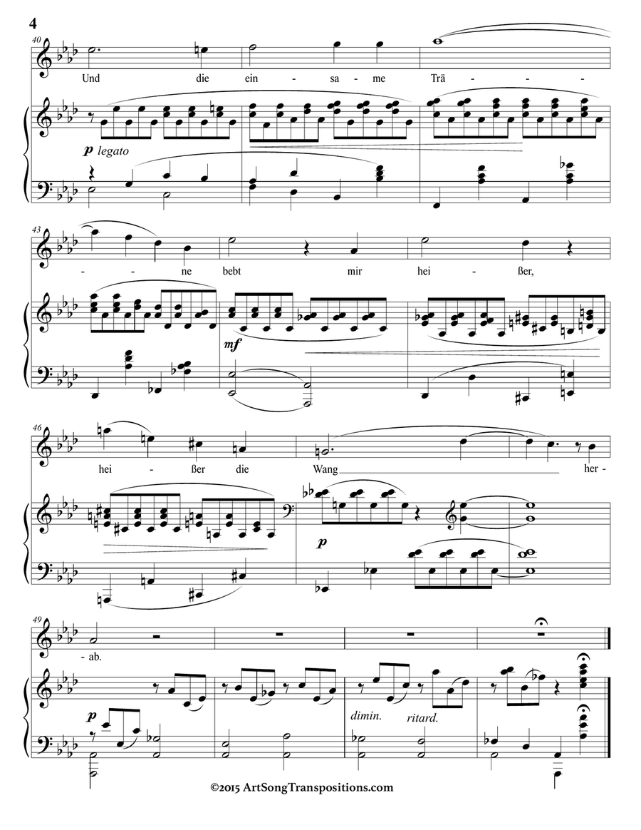 BRAHMS:Die Mainacht, Op. 43 no. 2 (in 9 keys: A-flat, G, F-sharp, F, E, E-flat, D, C-sharp, C major) Piano, Vocal scores gallery preview page 5