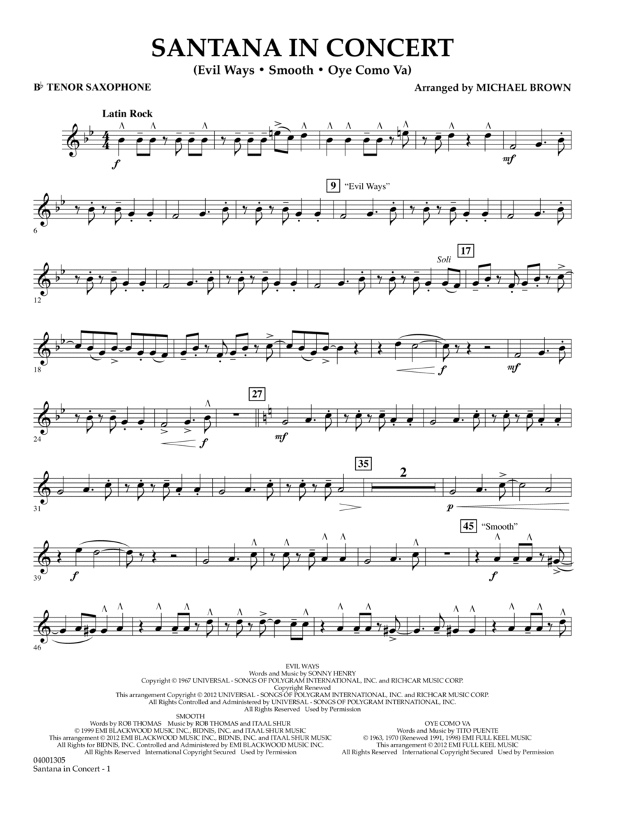 Santana In Concert - Bb Tenor Saxophone