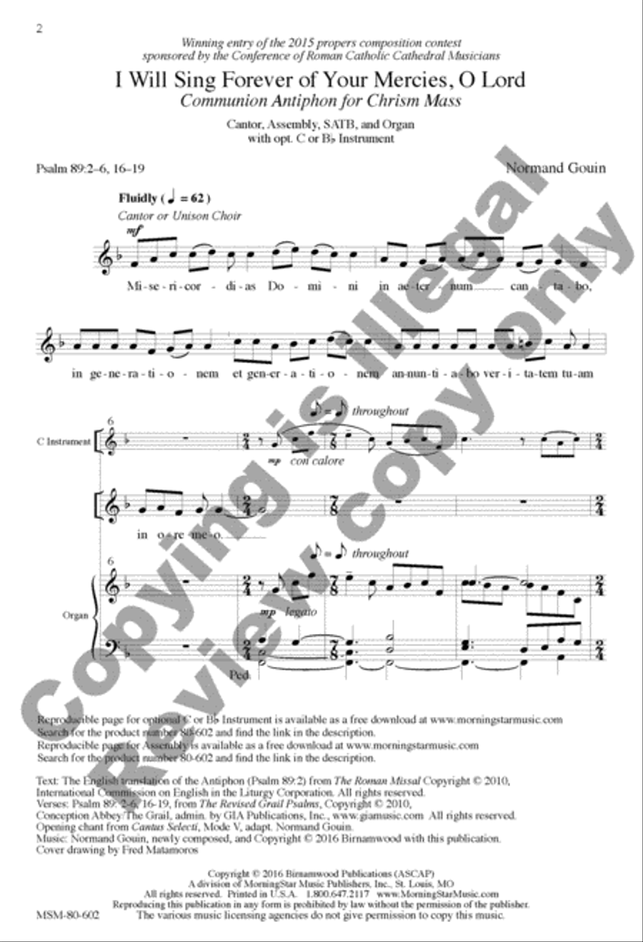 I Will Sing Forever of Your Mercies, O Lord: Communion Antiphon for Chrism Mass 4-Part scores gallery preview page 2