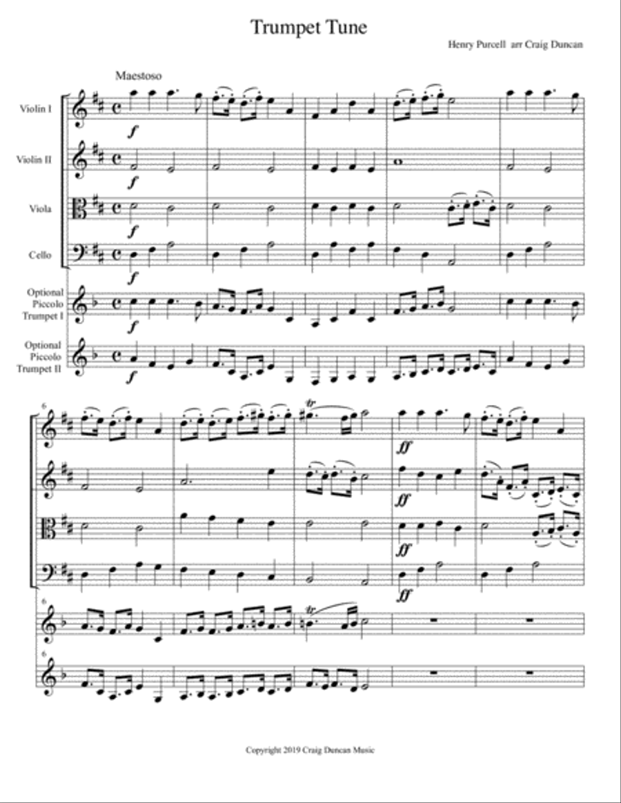 Trumpet Tune String Quartet or Trio with opt Trumpets and Bass Trumpet Trio scores gallery preview page 2