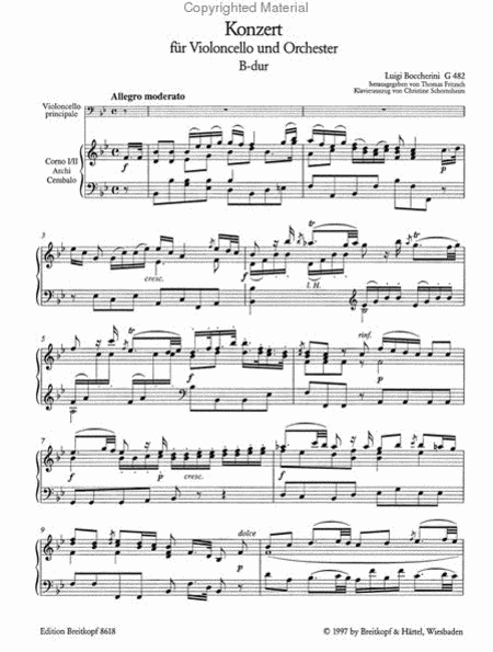 Violoncello Concerto in B flat major G 482