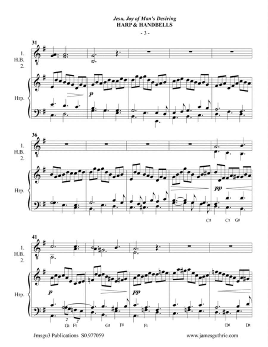BACH: Jesu, Joy of Man's Desiring for Harp & Handbells Handbell Choir scores gallery preview page 3
