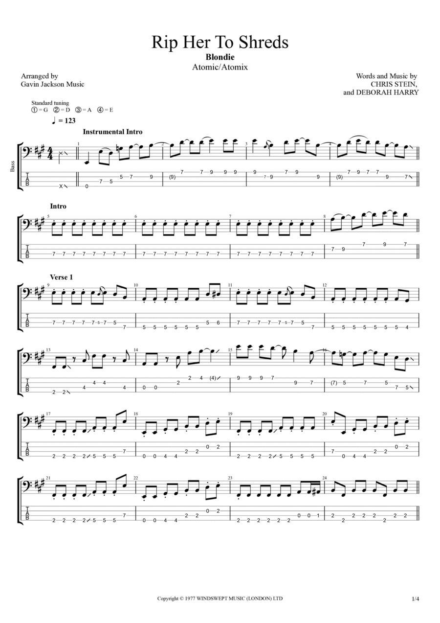 Rip Her To Shreds Guitar Tablature scores gallery preview page 1