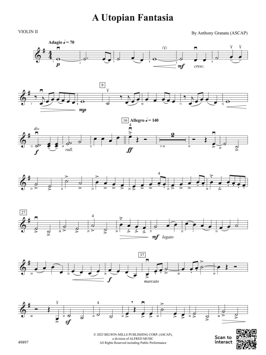 A Utopian Fantasia: 2nd Violin String Orchestra scores gallery preview page 1