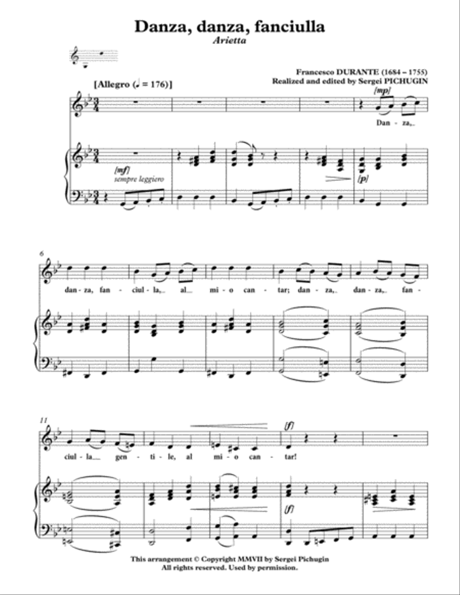 DURANTE Francesco: Danza, danza, fanciulla, arietta, arranged for Voice and Piano (G minor) Voice Solo scores gallery preview page 3