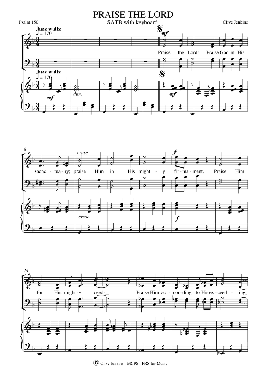 Praise The Lord (Psalm 150) 4-Part scores gallery preview page 1