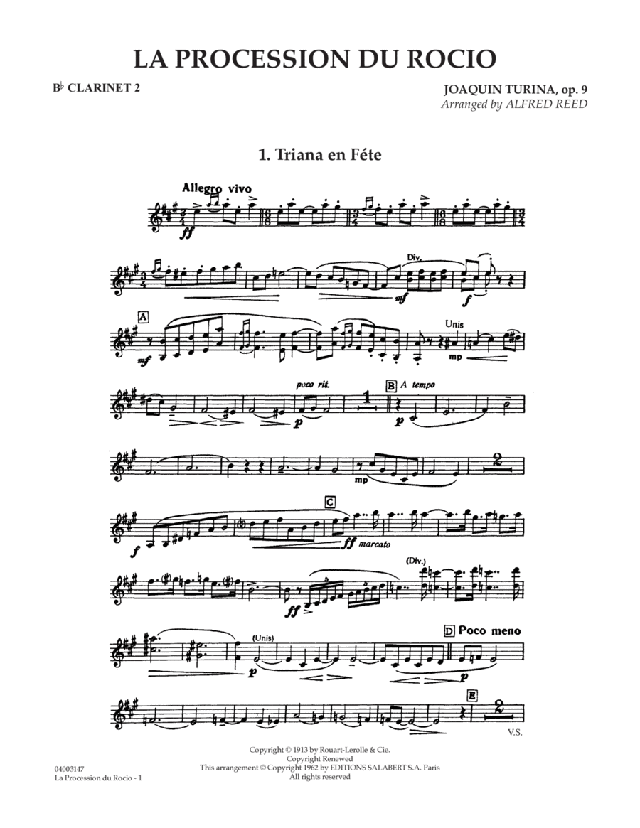 La Procession du Rocio (arr. Alfred Reed) - Bb Clarinet 2 Concert Band scores gallery preview page 1