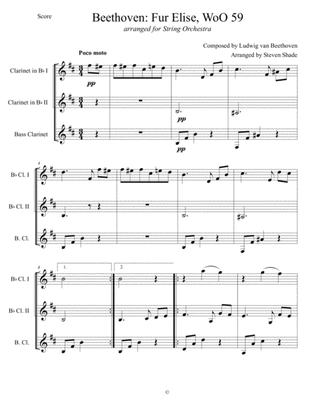 "Fur Elise," arranged for Clarinet Trio