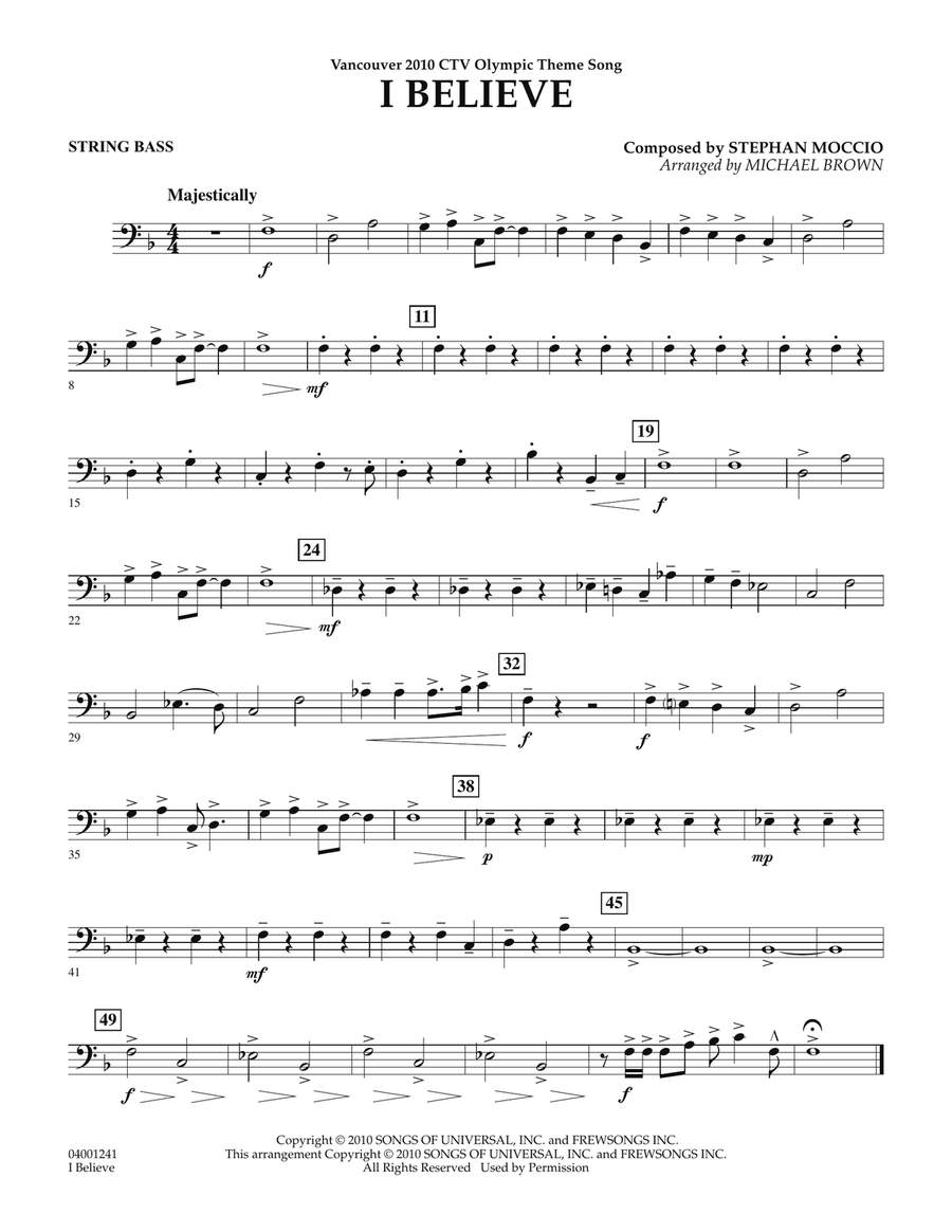 I Believe (Vancouver 2010 CTV Olympic Theme Song) - String Bass Concert Band scores gallery preview page 1
