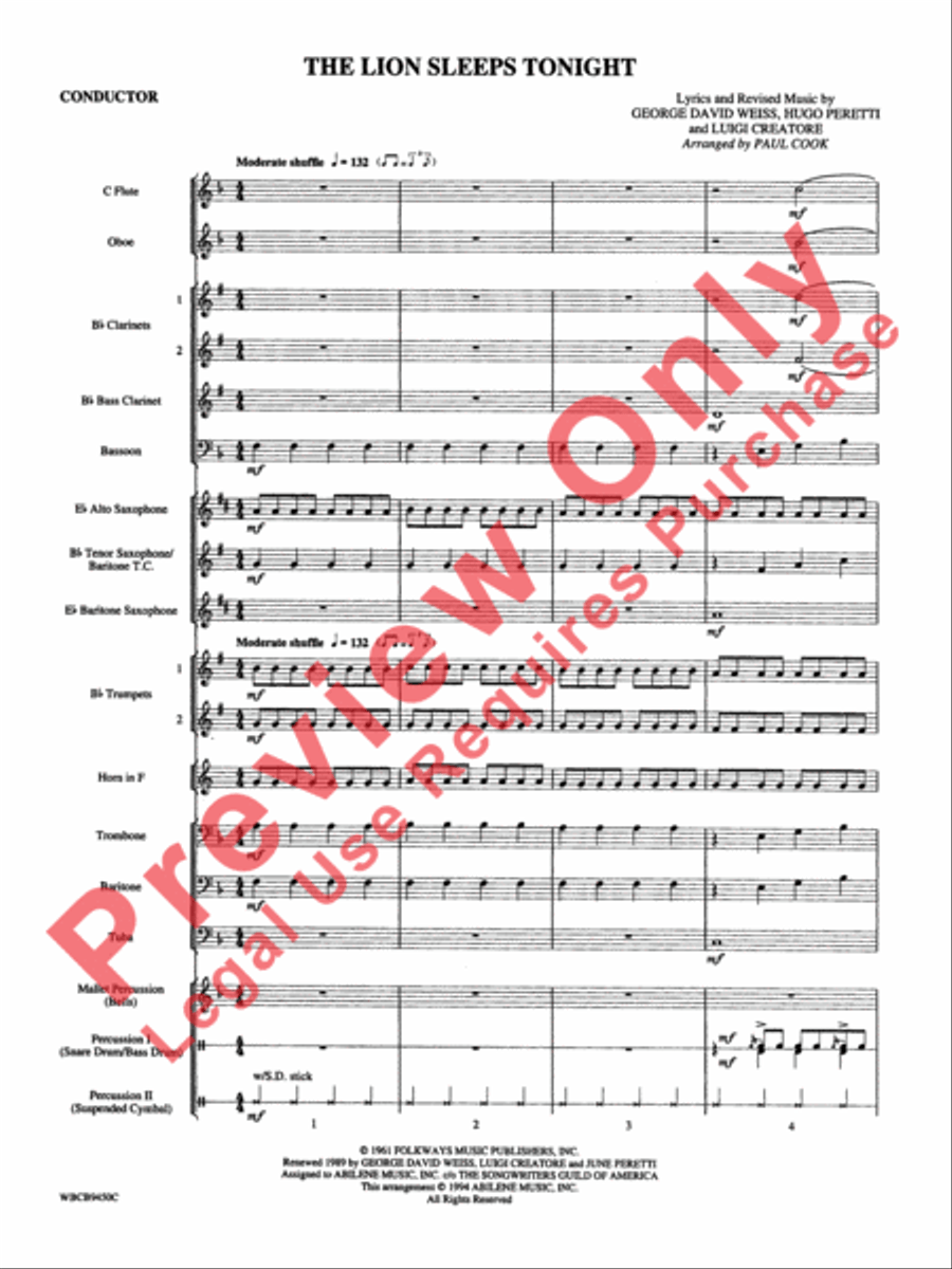 Lion Sleeps Tonight Concert Band scores gallery preview page 4