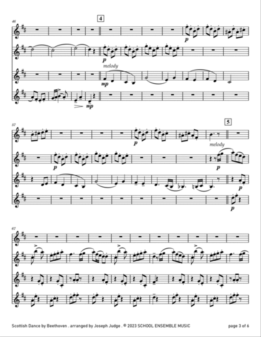 Scottish Dance by Beethoven for Clarinet Quartet in Schools Clarinet Quartet scores gallery preview page 3
