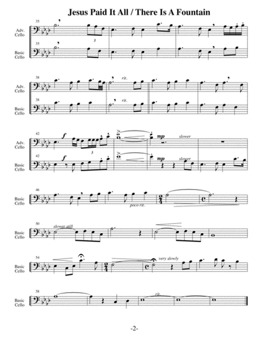 Jesus Paid It All with There Is A Fountain (Arrangements Level 2-4 for CELLO + Written Acc) Hymn image number null