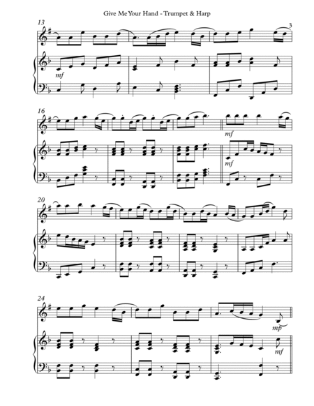 Give Me Your Hand, Duet for Bb Trumpet & Harp B-Flat Trumpet - Digital Sheet Music