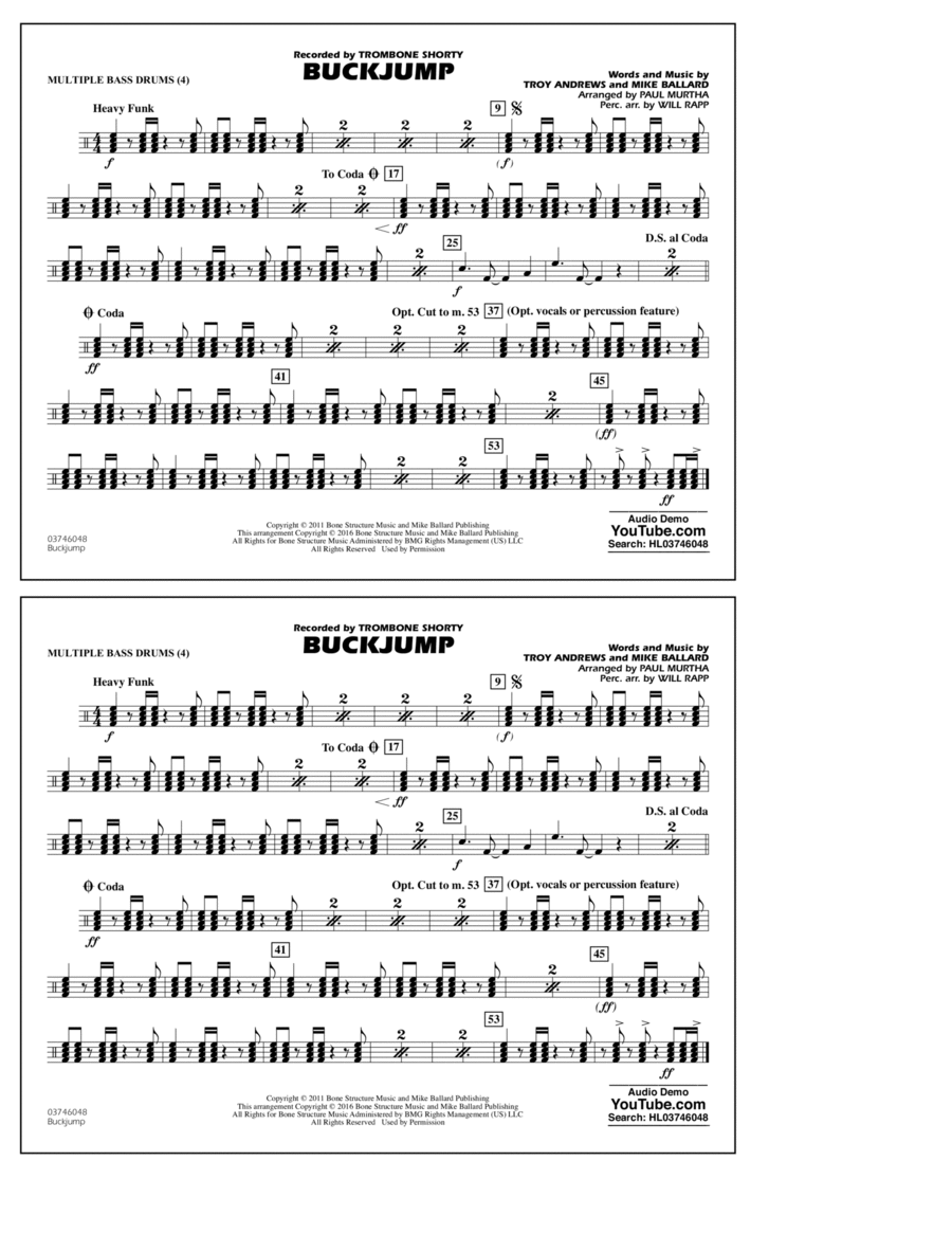 Buckjump - Multiple Bass Drums Drums scores gallery preview page 1