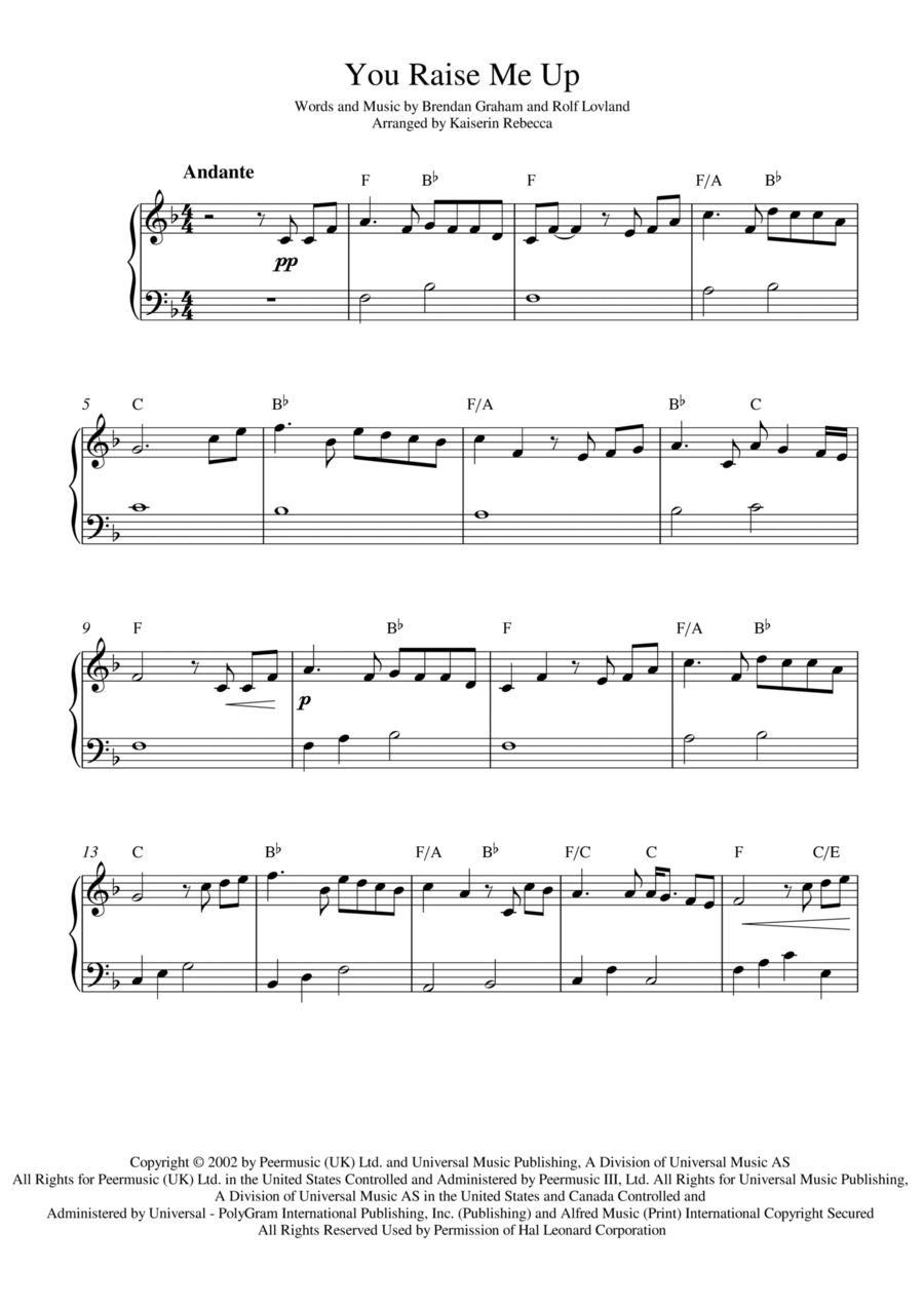 You Raise Me Up You Raise Me Up Easy Piano scores gallery preview page 1